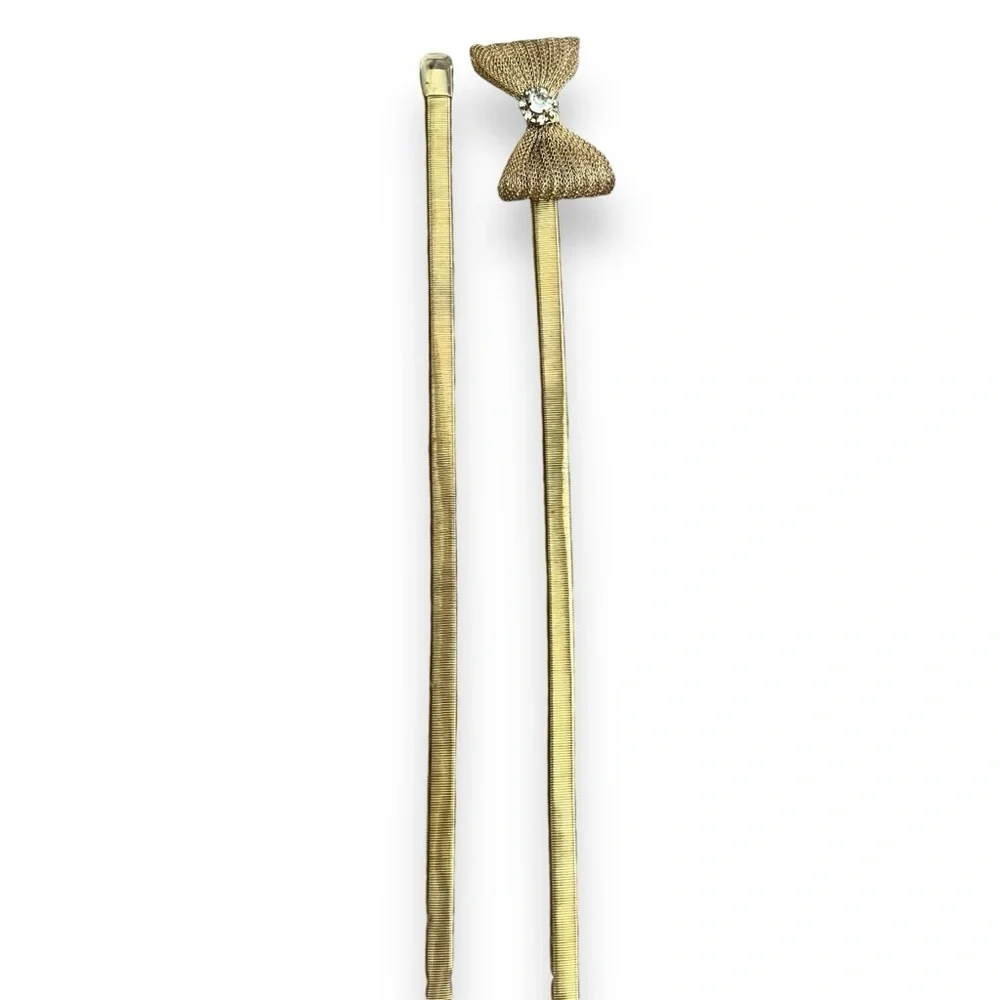 Vintage Gold & Rhinestone Bow Stretchy Metal Skinny Belt